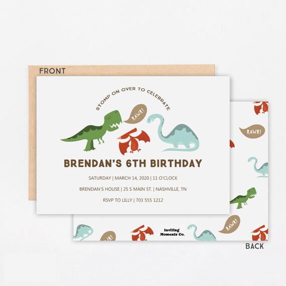 Dinosaur Birthday Invitation | Printable File | Kids Birthday Invitation Il_570xn