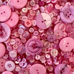 Mixed Buttons, Many Shapes, Sizes, Colours, Styles and Designs in Every Pack, 50g, 100g, 300g, 500g, 1kg Pink