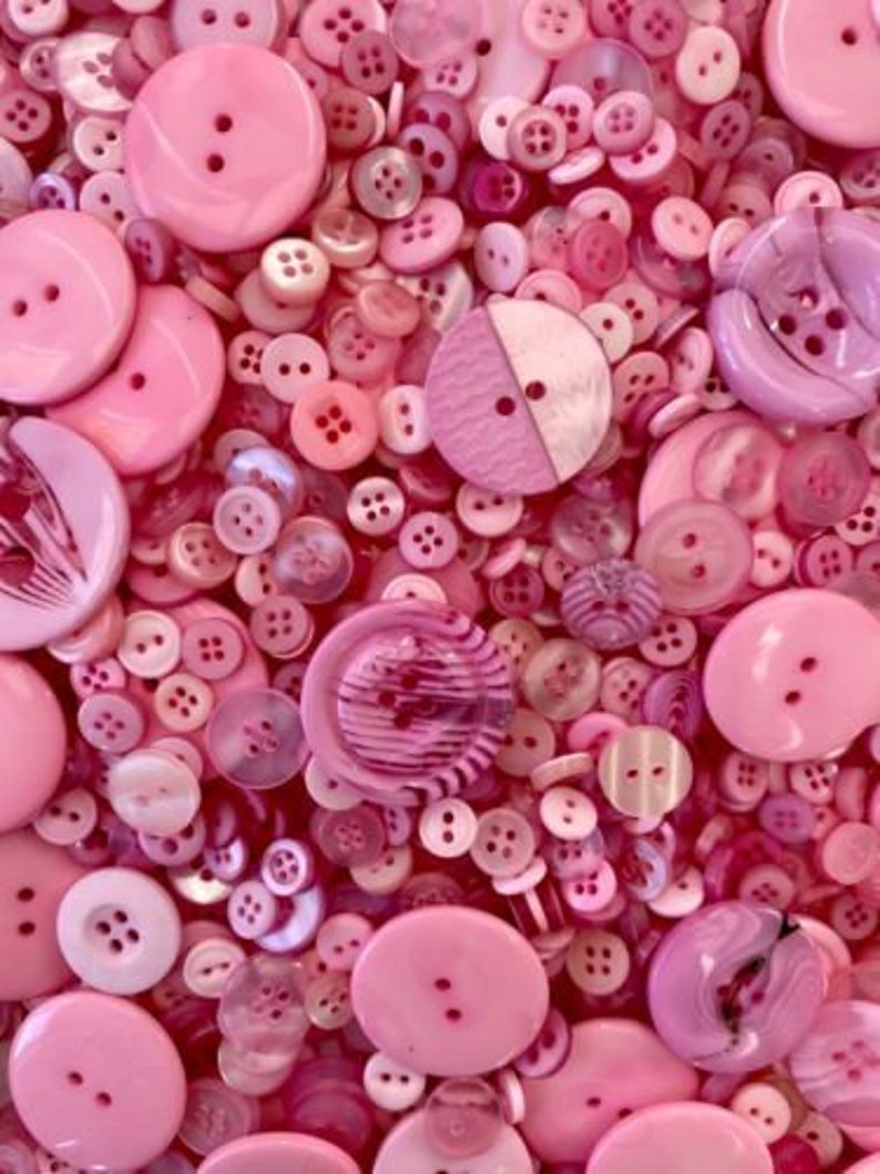 Mixed Buttons, Many Shapes, Sizes, Colours, Styles and Designs in Every Pack, 50g, 100g, 300g, 500g, 1kg Pink