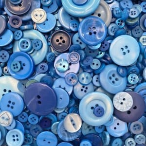 100g Blue Buttons, Many Shapes, Sizes, Colours, Styles and Designs in Every Pack