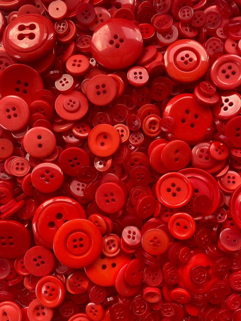 Mixed Buttons, Many Shapes, Sizes, Colours, Styles and Designs in Every Pack, 50g, 100g, 300g, 500g, 1kg Red