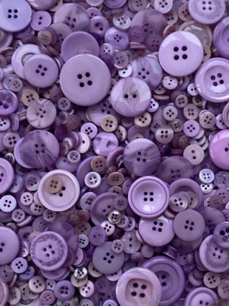 Mixed Buttons, Many Shapes, Sizes, Colours, Styles and Designs in Every Pack, 50g, 100g, 300g, 500g, 1kg Lilac