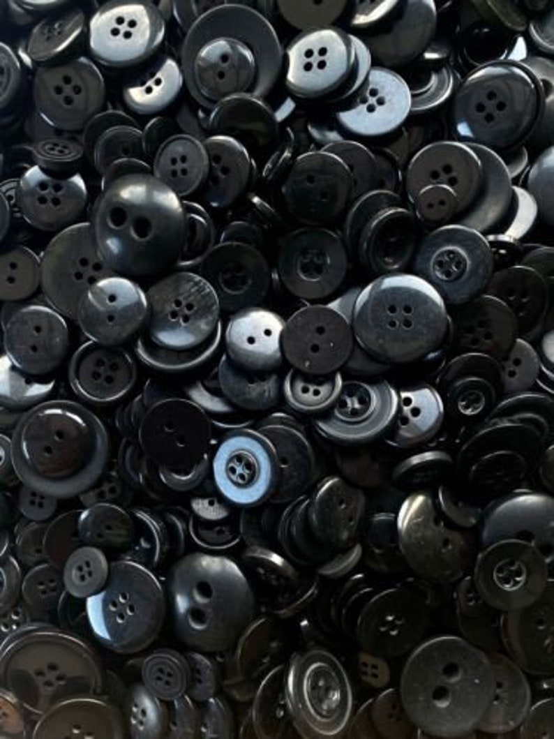 Mixed Buttons, Many Shapes, Sizes, Colours, Styles and Designs in Every Pack, 50g, 100g, 300g, 500g, 1kg Black