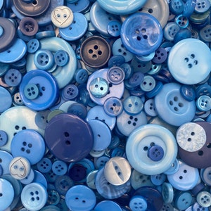 Mixed Buttons, Many Shapes, Sizes, Colours, Styles and Designs in Every Pack, 50g, 100g, 300g, 500g, 1kg Blue