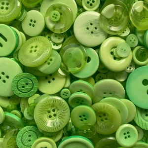 Mixed Buttons, Many Shapes, Sizes, Colours, Styles and Designs in Every Pack, 50g, 100g, 300g, 500g, 1kg Green