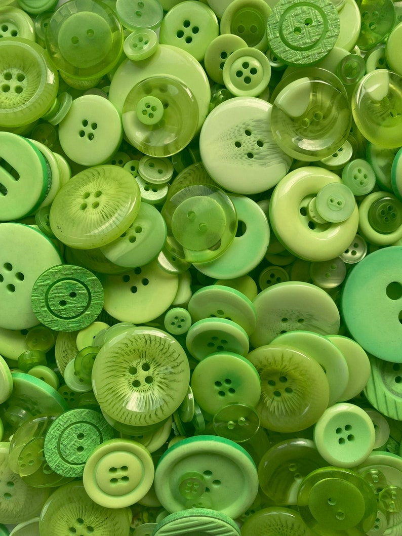 Mixed Buttons, Many Shapes, Sizes, Colours, Styles and Designs in Every Pack, 50g, 100g, 300g, 500g, 1kg Green