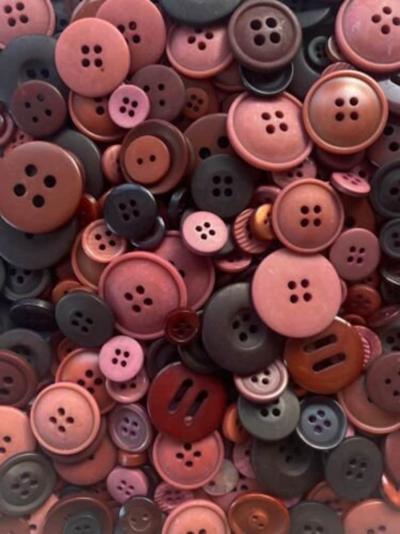 Mixed Buttons, Many Shapes, Sizes, Colours, Styles and Designs in Every Pack, 50g, 100g, 300g, 500g, 1kg Brown