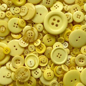 Mixed Buttons, Many Shapes, Sizes, Colours, Styles and Designs in Every Pack, 50g, 100g, 300g, 500g, 1kg Yellow