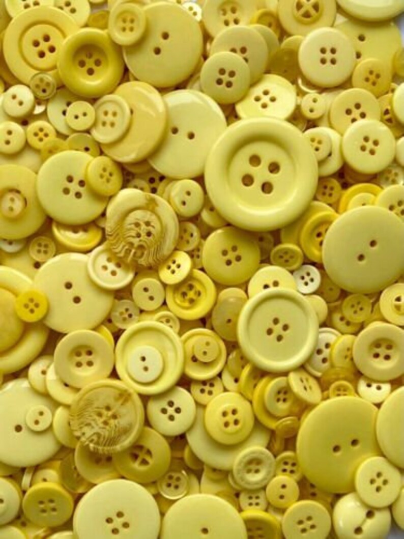 Mixed Buttons, Many Shapes, Sizes, Colours, Styles and Designs in Every Pack, 50g, 100g, 300g, 500g, 1kg Yellow