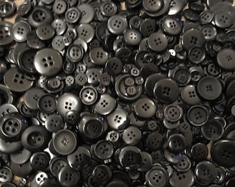 100g Black Buttons, Many Shapes, Sizes, Colours, Styles and Designs in Every Pack