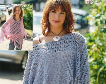 PDF Knitting Pattern, Fringed Poncho, Women and Girls, Sorrento/Tweed DK, Instant Download