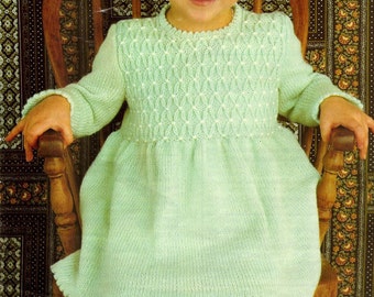 PDF Knitting Pattern Baby's Smocked Dress 4 Ply (22-26") Instant Download