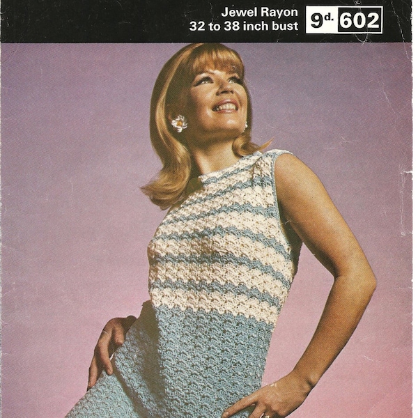 PDF Crochet Pattern Lady's Sleeveless Sixties Dress 32-38" Rayon Instant Download