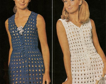 PDF Crochet Pattern, Micro Mini Dress, 32-38", 1960s Retro, Twilley's Crysette, Instant Download