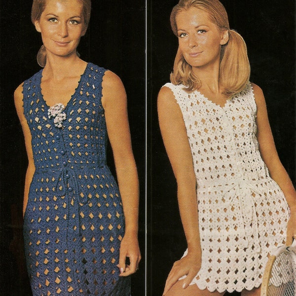 PDF Crochet Pattern, Micro Mini Dress, 32-38", 1960s Retro, Twilley's Crysette, Instant Download