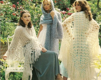 PDF Knitting and Crochet Pattern, Lady's Long Fringed Shawls, Retro Boho 1970's, Instant Download