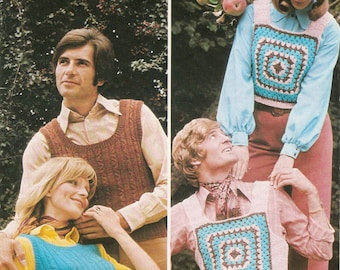 PDF Crochet / Knitting Pattern, Tank Tops, Granny Square, His and Hers, 1970s, Summer Festival Top, Instant Download