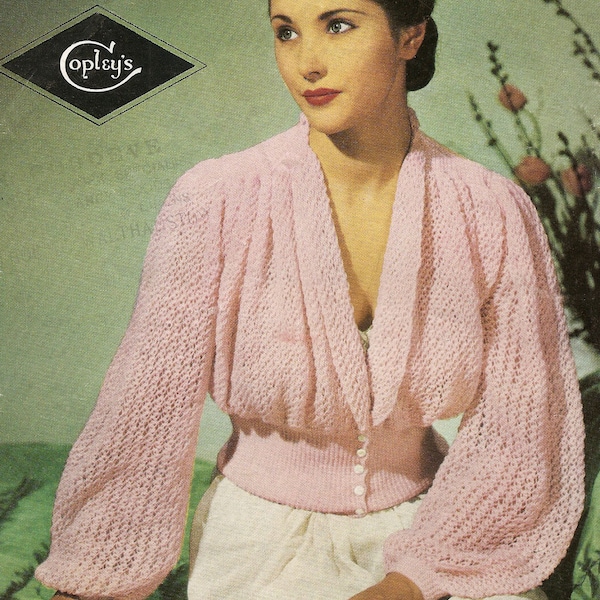 PDF Knitting Pattern Lady's 1940's Dressing Bed Jacket 3 Ply COPLEY'S Instant Download