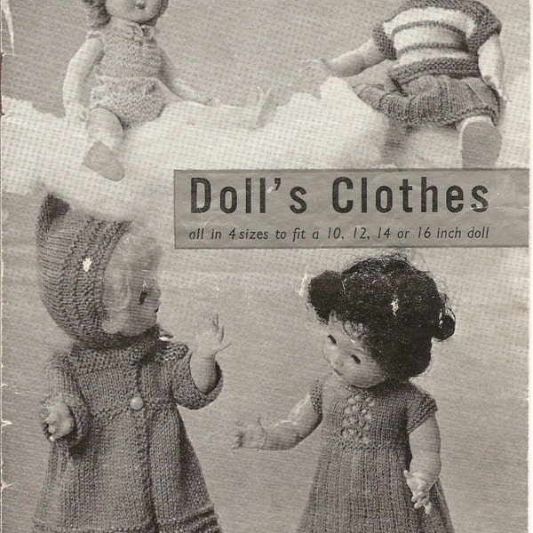 PDF Knitting Pattern, Vintage Doll's Clothes, 1930s/40s, Patons Baldwins, 10-16" Dolls, Instant Download