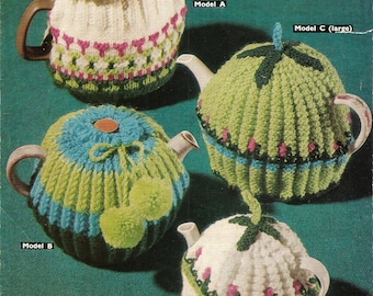 PDF Knitting Pattern, Vintage Tea Cosies, Frilled Tea Cozy,  DK, Instant Download