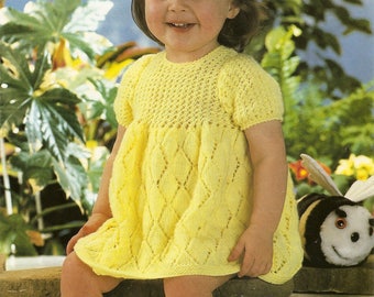 PDF Knitting Pattern, Baby Dress, Lace Knit, Snuggly DK, 18-20", Instant Download