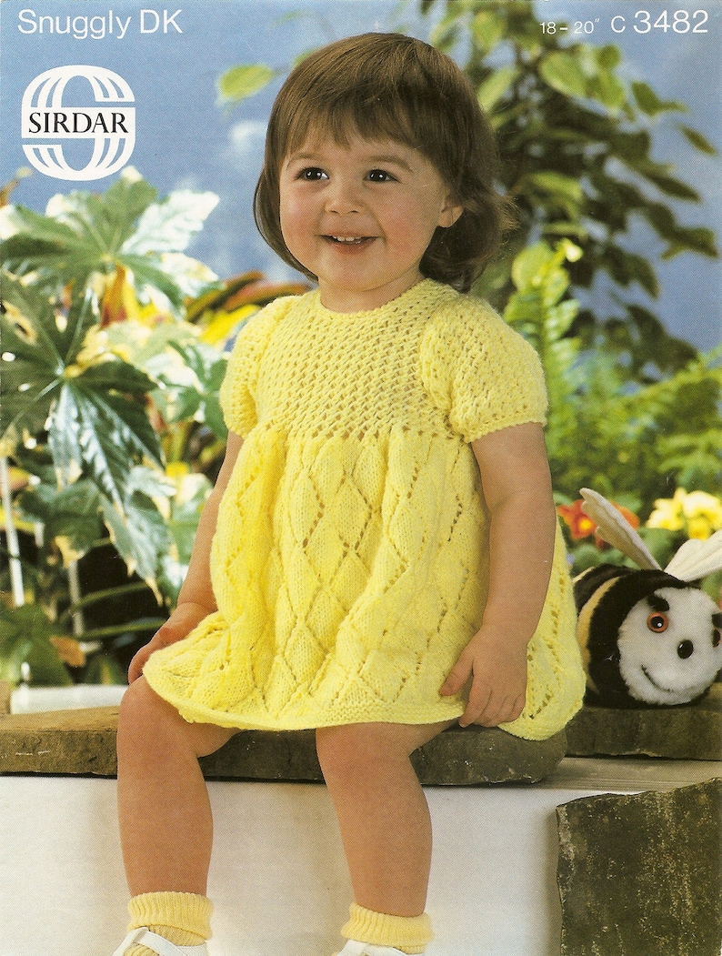 PDF Knitting Pattern, Baby Dress, Lace Knit, Snuggly DK, 1820, Instant