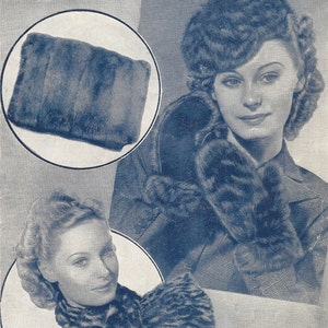 May include: A vintage sewing pattern leaflet for fur accessories. The leaflet is titled "Weldons Leaflet No. 436" and "Fur Accessories Made from Small Pieces". The image shows two women wearing fur accessories, including a scarf and a muff.