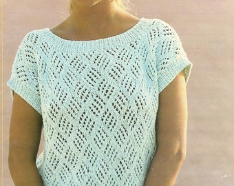 PDF Knitting Pattern, Women’s Lacy Cotton Top, 76-102 cm, Patons Cotton Sahara, 10 ply/Worsted, Instant Download