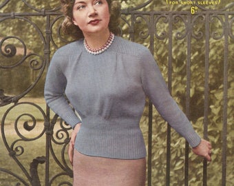 PDF Knitting Pattern Vintage Classic Lady's Jumper Softly Fitted 1940's 36-38" Bust 3 Ply Instant Download