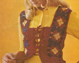Crochet Pattern 1970's Waistcoat Laced Front Festival 32-36" PDF Instant Download, Quite a Difficult Pattern