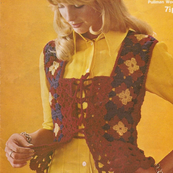 Crochet Pattern 1970's Waistcoat Laced Front Festival 32-36" PDF Instant Download, Quite a Difficult Pattern
