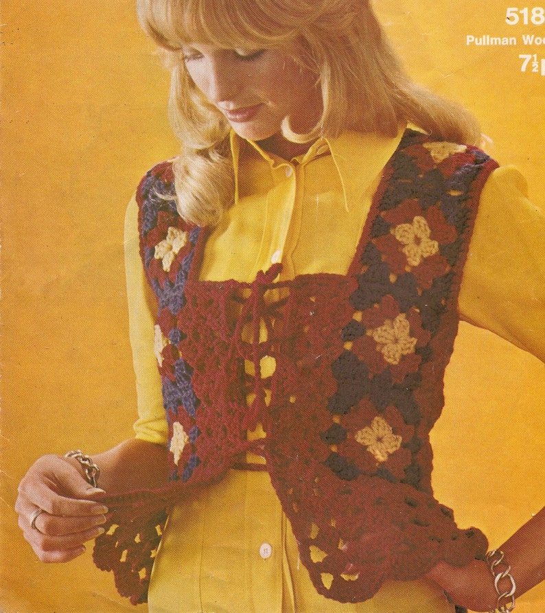 Crochet Pattern 1970's Waistcoat Laced Front Festival 32-36 PDF Instant Download, Quite a Difficult Pattern afbeelding 1