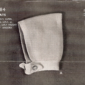 Peut inclure: Un modèle de tricot pour un bonnet blanc de lutin avec une fermeture à bouton. Le modèle est pour un bonnet réalisé avec du fil Paton's Super, Scotch Fingering ou Paton's Super Crepe. Le modèle est de Patons & Baldwins et porte le numéro 2584. Le prix est de 2d.