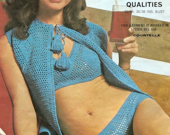 PDF Crochet Pattern, Bikini & Jacket, Summer Festival Style, 4 Ply, 32-38", PDF Instant Download