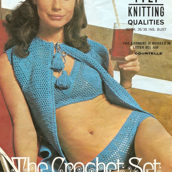 PDF Crochet Pattern, Bikini & Jacket, Summer Festival Style, 4 Ply, 32-38", PDF Instant Download