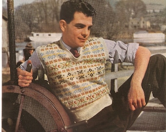 PDF Knitting Pattern Men&#39;s Fair Isle Pullover Stitchcraft 1940&#39;s 39-41&quot; Instant Download