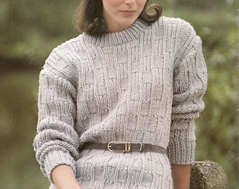 PDF Knitting Pattern, Lady's Chunky Sweater, Round Neck, Bulky/Chunky Yarn,  34-42",  Instant Download