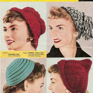 PDF Knitted Lady's Hats, Vintage Knitting Pattern, 1940's, DK  Instant Download