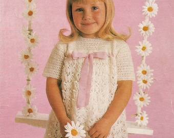 PDF Crochet Pattern, Girl's Dress with Bow,  22-26” or 56-66 cm, Instant Download