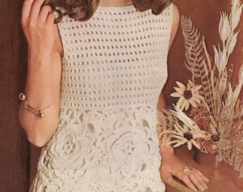 PDF Crochet Pattern, Crochet Mini Dress, 33/35" Bust,  Festival 1970's Retro, Instant Download