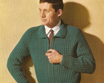 PDF Knitting Pattern Men's Lumber Jacket, DK Yarn, 1950's 38-42" Instant Download