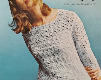 Crochet Pattern PDF, Crochet Blouse, 1960s, 34-38" Bust, Instant Download