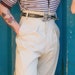 vintage stijl khaki pantalon, hoge taille bandplooi broek jaren '30 stijl