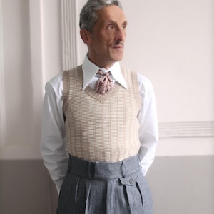 1940s Style Wool Trousers: High Waisted Pleated grey and Indigo Blue