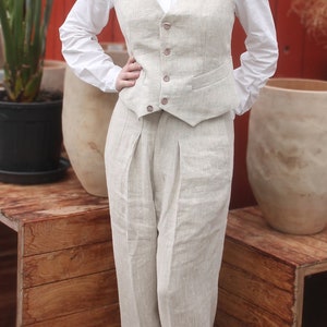 Vintage Linen Suit Trousers for Women - 30s 40s Retro Style, High Waisted Pants