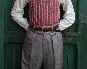 Vintage Style 1930s 1940s Trousers in Wool Tweed High Waist and Pleated ...