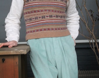 Pantalones de pana vintage para hombre, color menta, estilo años 40, cintura alta, estilo años 30.