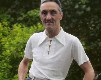 Polo de hombre estilo vintage, color crudo, de lino, estilo años 30, talla XL.