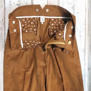 Men’s High Waist Trousers – 1940s Vintage Inspired Corduroy Pants, Caramel Brown Cotton image 11