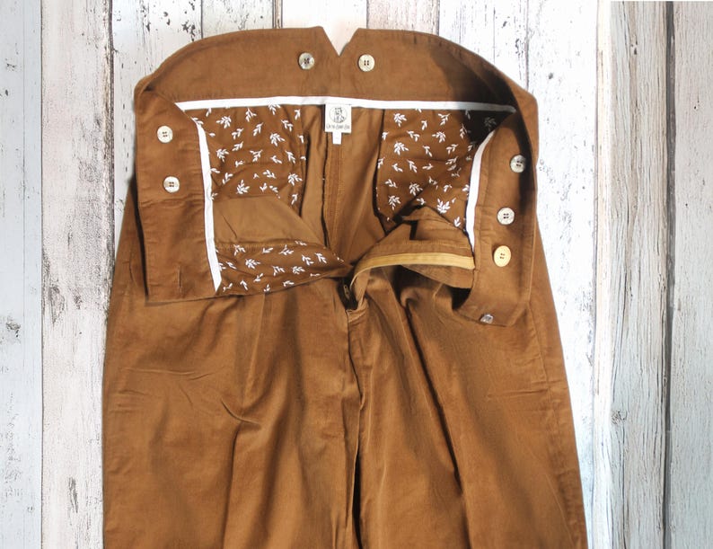 Men’s High Waist Trousers – 1940s Vintage Inspired Corduroy Pants, Caramel Brown Cotton image 11